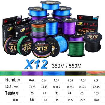 Sougayilang 350m 550m Top Fishing Line PE Braided Fishing Wire 12 Strands 20-103 lb Ψαρέμα αλιευτικού γλυκού νερού