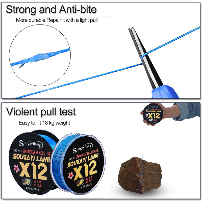 Sougayilang 350m 550m Linie de pescuit de sus Sârmă de pescuit împletită PE 12 toroane Test 20-103lb Aparatură de pescuit cu apă sărată și apă dulce