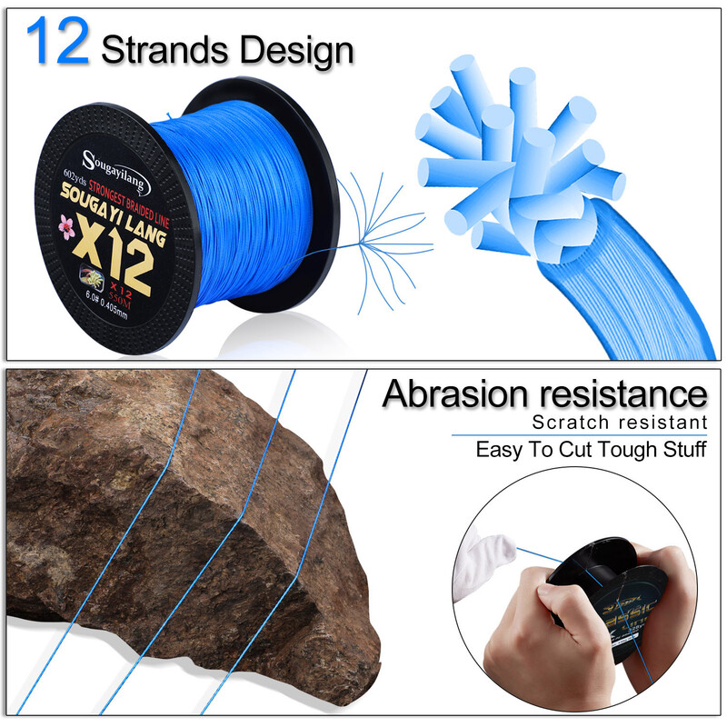 Sougayilang 350m 550m Linie de pescuit de sus Sârmă de pescuit împletită PE 12 toroane Test 20-103lb Aparatură de pescuit cu apă sărată și apă dulce