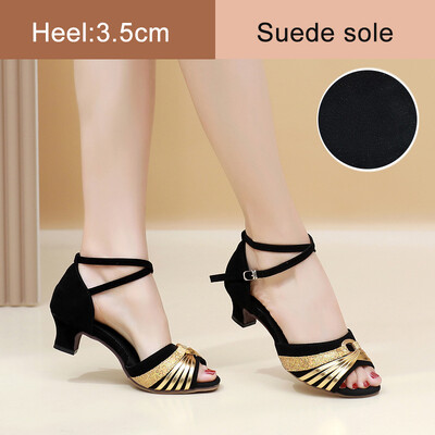 Ladina tantsukingad naistele/naistele/tüdrukutele ballisaali Tango Kizomba Salsa peotantsukingad madala kontsaga 3,5/5,5 cm seemisnahast/kummist tald