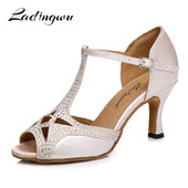 Ladingwu latin Dance Παπούτσια Γυναικεία Μοναδική προσαρμογή Βερίκοκου PU και Rhinestones Salsa Dance Shoes Παπούτσια χορού με μαλακό κάτω μέρος