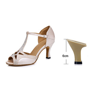 Ladingwu latin Dance Παπούτσια Γυναικεία Μοναδική προσαρμογή Βερίκοκου PU και Rhinestones Salsa Dance Shoes Παπούτσια χορού με μαλακό κάτω μέρος