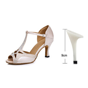 Ladingwu latin Dance Παπούτσια Γυναικεία Μοναδική προσαρμογή Βερίκοκου PU και Rhinestones Salsa Dance Shoes Παπούτσια χορού με μαλακό κάτω μέρος