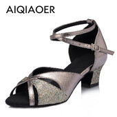 Καλοκαιρινά λάτιν παπούτσια χορού lady salsa tango ballroom παπούτσια χορού μαύρα σατέν κοριτσίστικα πέδιλα ψηλοτάκουνα 8 cm