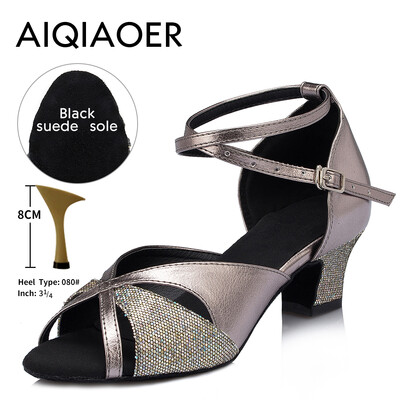 Καλοκαιρινά λάτιν παπούτσια χορού lady salsa tango ballroom παπούτσια χορού μαύρα σατέν κοριτσίστικα πέδιλα ψηλοτάκουνα 8 cm