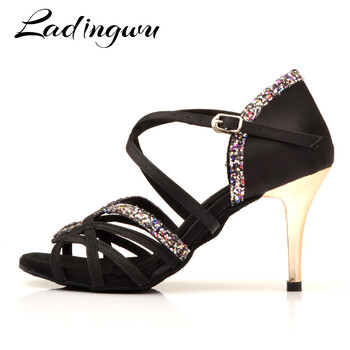 Ladingwu New Dance Shoes Woman Latin Sansa Dance Shoes Women Party Ballroom Performance Shoes Dancing Metal heel 7. 5/8. 5 εκ