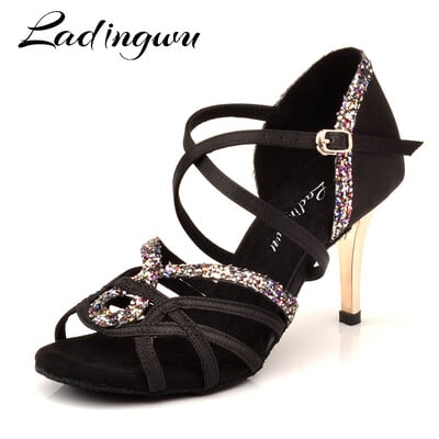 Ladingwu New Dance Shoes Woman Latin Sansa Dance Shoes Women Party Ballroom Performance Shoes Dancing Metāla papēdis 7. 5/8. 5 cm