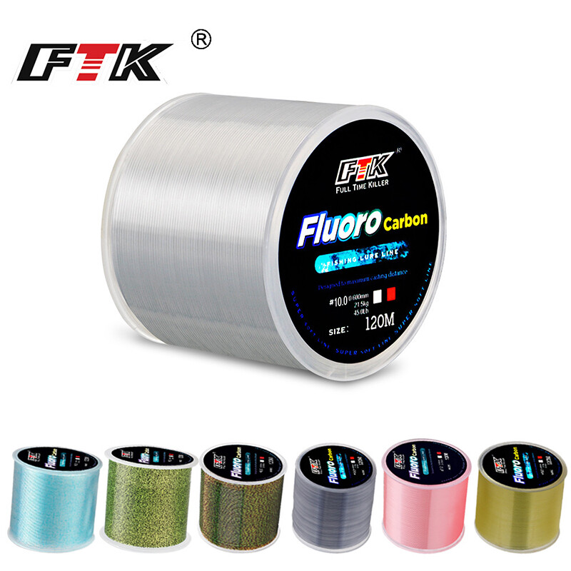 Linie de pescuit FTK 120m 0.2mm-0.6mm 7.15LB-45LB Proces de tratare a acoperirii cu fluorocarbon Suprafața de carbon Molecule de nailon