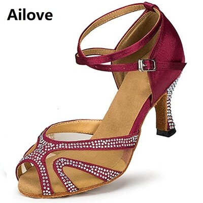 Strasuri Pantofi de dans de sala Femei Salsa latina Bachata Pantofi de dans de performanta Talpa din piele intoarsa moale Tocuri 4 cm-8,5 cm ALS003