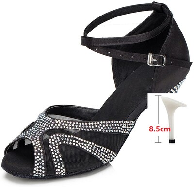 Cipele za ples sa kamenčićima Ženske latino plesne cipele za salsu bachata Mekani antilop potplat 4 cm-8,5 cm pete ALS003