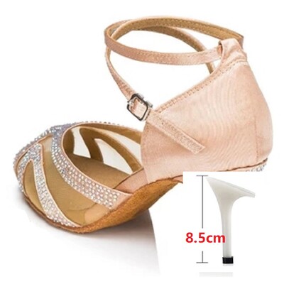 Cipele za ples sa kamenčićima Ženske latino plesne cipele za salsu bachata Mekani antilop potplat 4 cm-8,5 cm pete ALS003