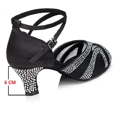 Cipele za ples sa kamenčićima Ženske latino plesne cipele za salsu bachata Mekani antilop potplat 4 cm-8,5 cm pete ALS003