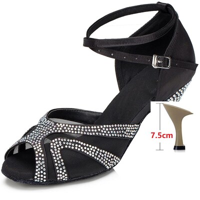 Cipele za ples sa kamenčićima Ženske latino plesne cipele za salsu bachata Mekani antilop potplat 4 cm-8,5 cm pete ALS003