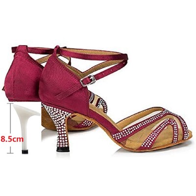 Cipele za ples sa kamenčićima Ženske latino plesne cipele za salsu bachata Mekani antilop potplat 4 cm-8,5 cm pete ALS003