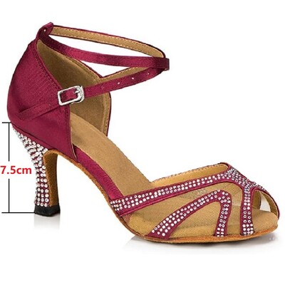 Cipele za ples sa kamenčićima Ženske latino plesne cipele za salsu bachata Mekani antilop potplat 4 cm-8,5 cm pete ALS003