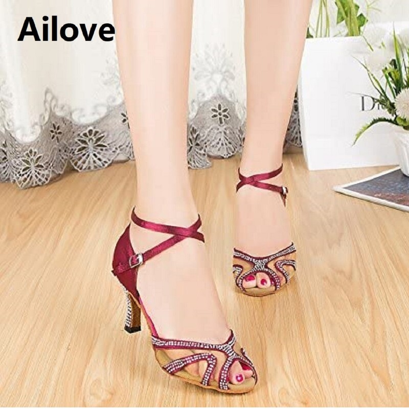 Cipele za ples sa kamenčićima Ženske latino plesne cipele za salsu bachata Mekani antilop potplat 4 cm-8,5 cm pete ALS003