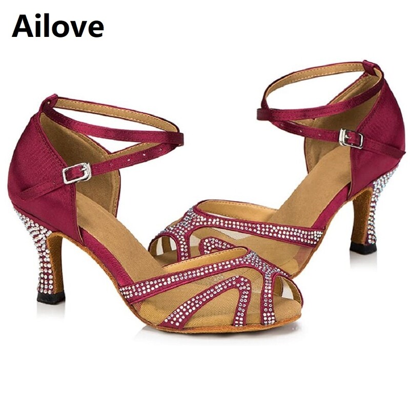 Cipele za ples sa kamenčićima Ženske latino plesne cipele za salsu bachata Mekani antilop potplat 4 cm-8,5 cm pete ALS003