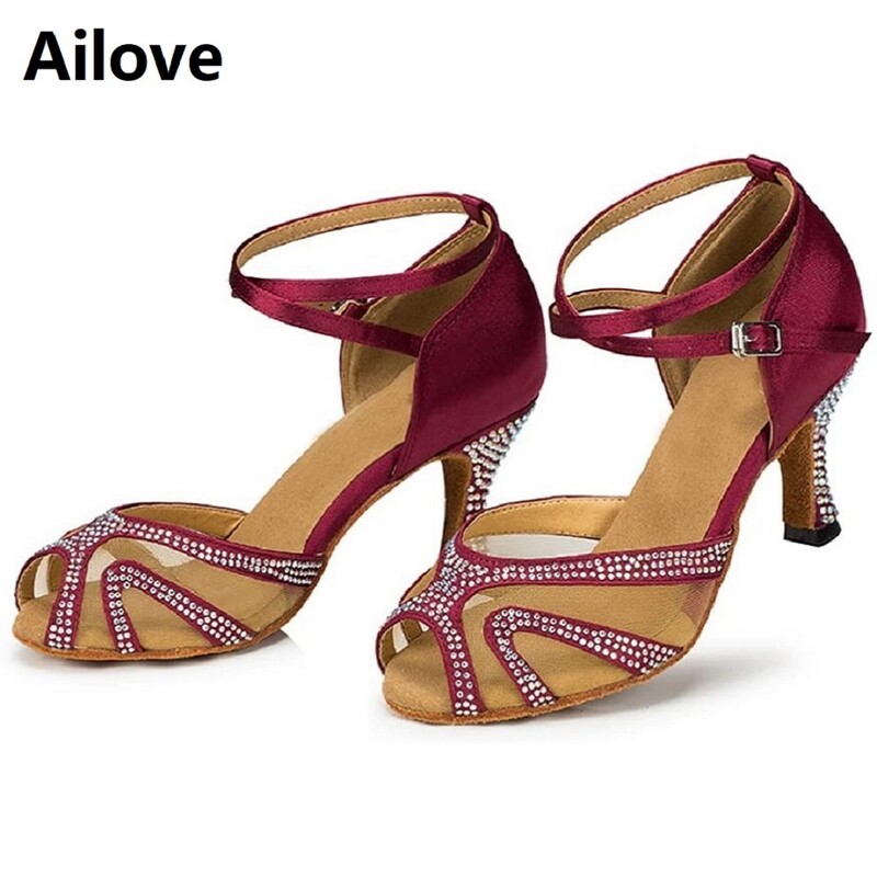 Cipele za ples sa kamenčićima Ženske latino plesne cipele za salsu bachata Mekani antilop potplat 4 cm-8,5 cm pete ALS003