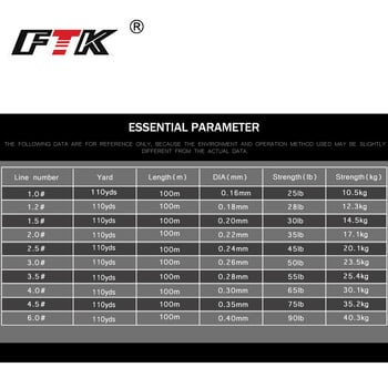 FTK 100M 8 нишки PE плетена въдица 110 ярда мултифиламентна 0,16 mm-0,40 mm 20LB-90LB въдица с влакна Всички видове риболов