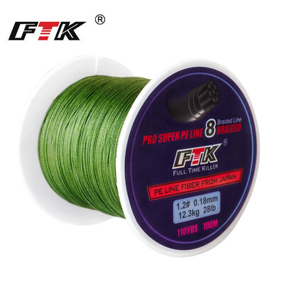 FTK 100M 8 Strands PE Braided Wire Fishing Line 110Yards Multifilament 0,16mm-0,40mm 20LB-90LB Fiber Fishing Line All Fishing