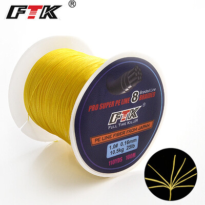 FTK 100M 8 fire PE sârmă împletită Linie de pescuit 110 yarzi Multifilament 0,16 mm-0,40 mm 20LB-90LB Linie de pescuit din fibră Toate pescuitul