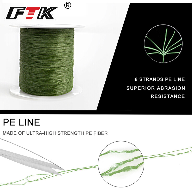 FTK 100M 8 fire PE sârmă împletită Linie de pescuit 110 yarzi Multifilament 0,16 mm-0,40 mm 20LB-90LB Linie de pescuit din fibră Toate pescuitul