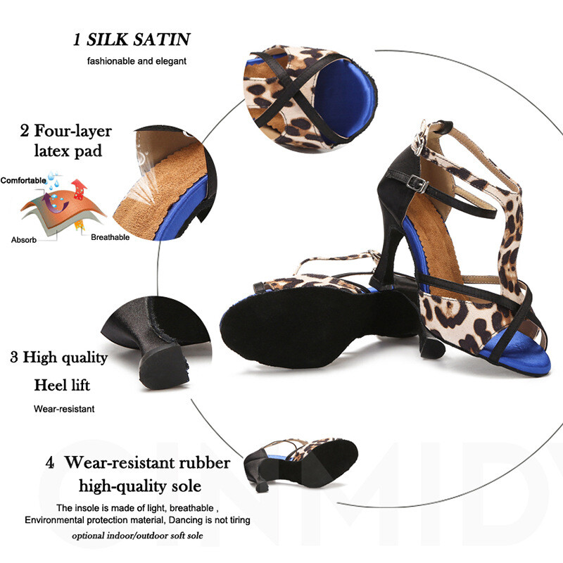 Leopard Grain ladina tantsujalatsid naistele kõrge kontsaga moodsad jazzi pehme põhjaga sisesandaalid 2024. aasta suve tangopeo kuum allahindlus