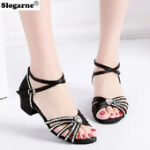 Fete Toc 3,5 CM Pantofi Latini Copii Pantofi de Dans Diamante Femei Tango Sală de Bal Sandale Latine Talpă Moale Încălțăminte de vară la modă