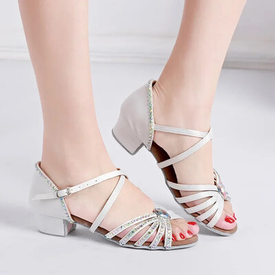 Fete Toc 3,5 CM Pantofi Latini Copii Pantofi de Dans Diamante Femei Tango Sală de Bal Sandale Latine Talpă Moale Încălțăminte de vară la modă