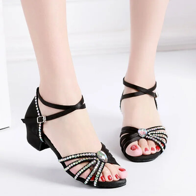 Fete Toc 3,5 CM Pantofi Latini Copii Pantofi de Dans Diamante Femei Tango Sală de Bal Sandale Latine Talpă Moale Încălțăminte de vară la modă