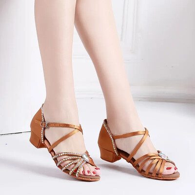 Fete Toc 3,5 CM Pantofi Latini Copii Pantofi de Dans Diamante Femei Tango Sală de Bal Sandale Latine Talpă Moale Încălțăminte de vară la modă