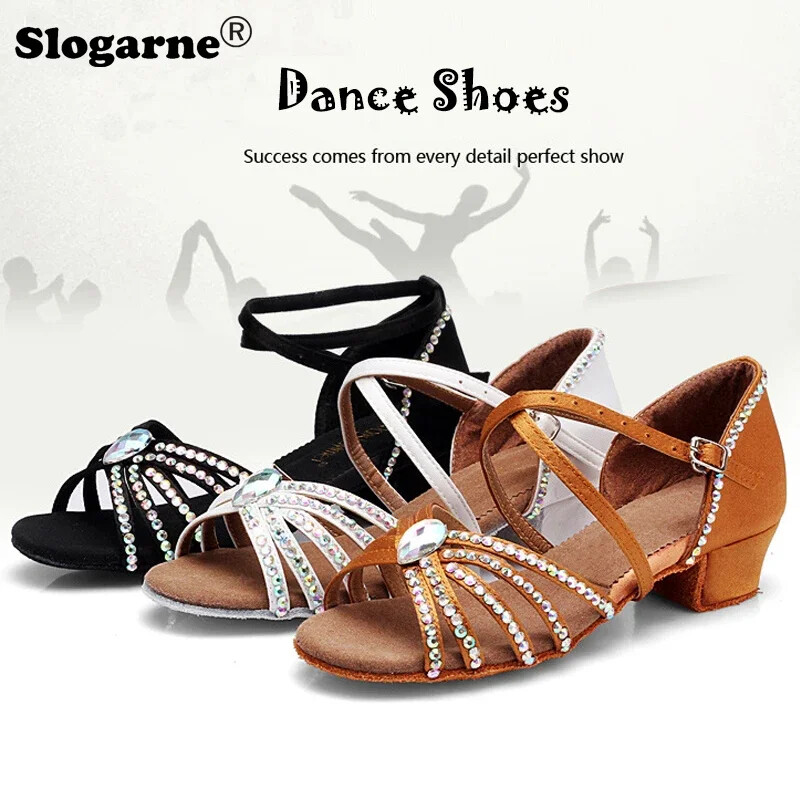 Fete Toc 3,5 CM Pantofi Latini Copii Pantofi de Dans Diamante Femei Tango Sală de Bal Sandale Latine Talpă Moale Încălțăminte de vară la modă