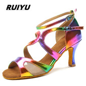 Летни латино танцови обувки Дамски салса танго бални партита Обувки за танци Цветни момичета Сандали на висок ток Джаз кецове