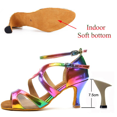 Летни латино танцови обувки Дамски салса танго бални партита Обувки за танци Цветни момичета Сандали на висок ток Джаз кецове