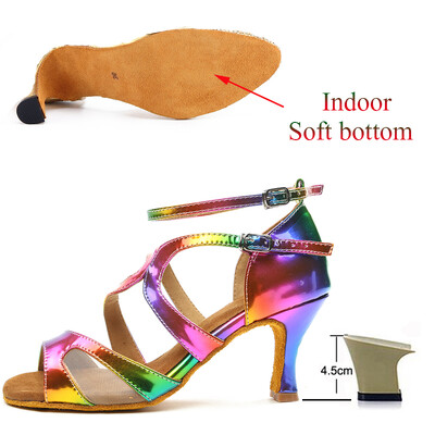 Летни латино танцови обувки Дамски салса танго бални партита Обувки за танци Цветни момичета Сандали на висок ток Джаз кецове