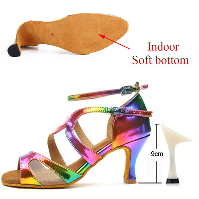 Летни латино танцови обувки Дамски салса танго бални партита Обувки за танци Цветни момичета Сандали на висок ток Джаз кецове