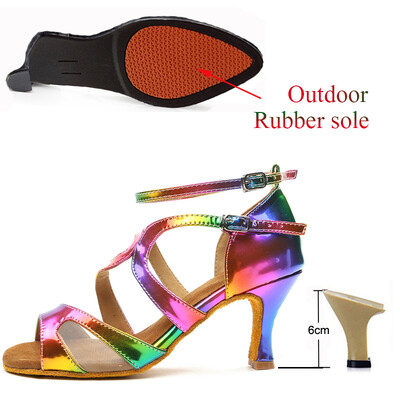 Летни латино танцови обувки Дамски салса танго бални партита Обувки за танци Цветни момичета Сандали на висок ток Джаз кецове