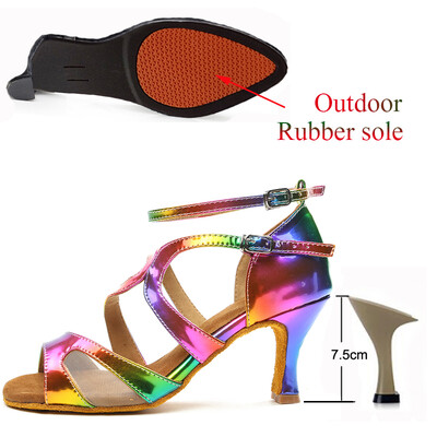 Летни латино танцови обувки Дамски салса танго бални партита Обувки за танци Цветни момичета Сандали на висок ток Джаз кецове