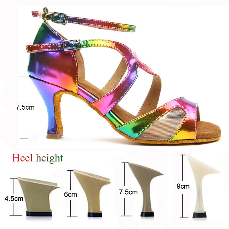 Летни латино танцови обувки Дамски салса танго бални партита Обувки за танци Цветни момичета Сандали на висок ток Джаз кецове