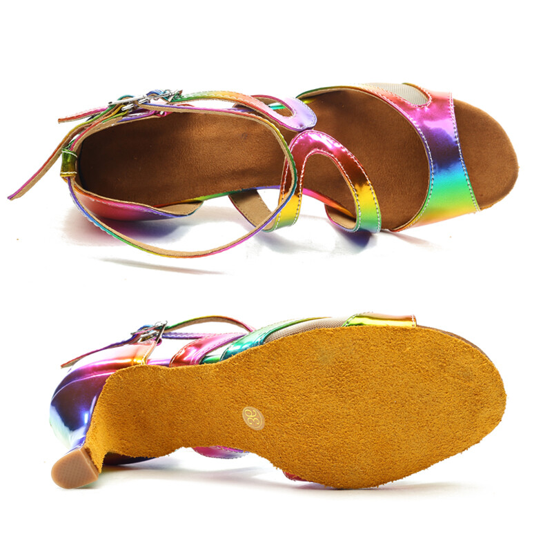Летни латино танцови обувки Дамски салса танго бални партита Обувки за танци Цветни момичета Сандали на висок ток Джаз кецове