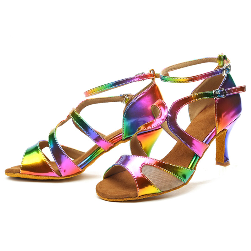 Летни латино танцови обувки Дамски салса танго бални партита Обувки за танци Цветни момичета Сандали на висок ток Джаз кецове
