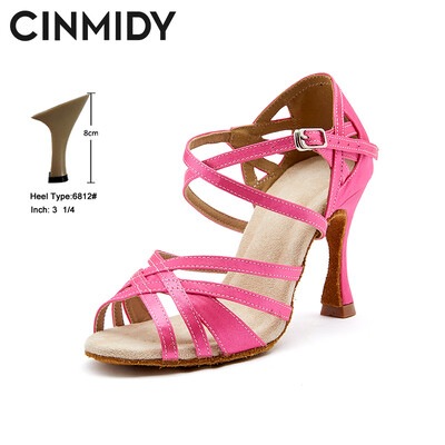 CINMIDY satiinist ladina tantsukingad Tüdrukute roosad tantsukingad Pehme põhjaga naiste sandaalid, pehme tallaga lateksist peokingad