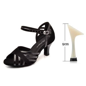 Ladingwu Pantofi de dans latino pentru femei din piele intoarsa si PU, mov nou, pentru petrecere, salsa, pantofi de dans cu toc cuba, 9 cm, pantofi de dans