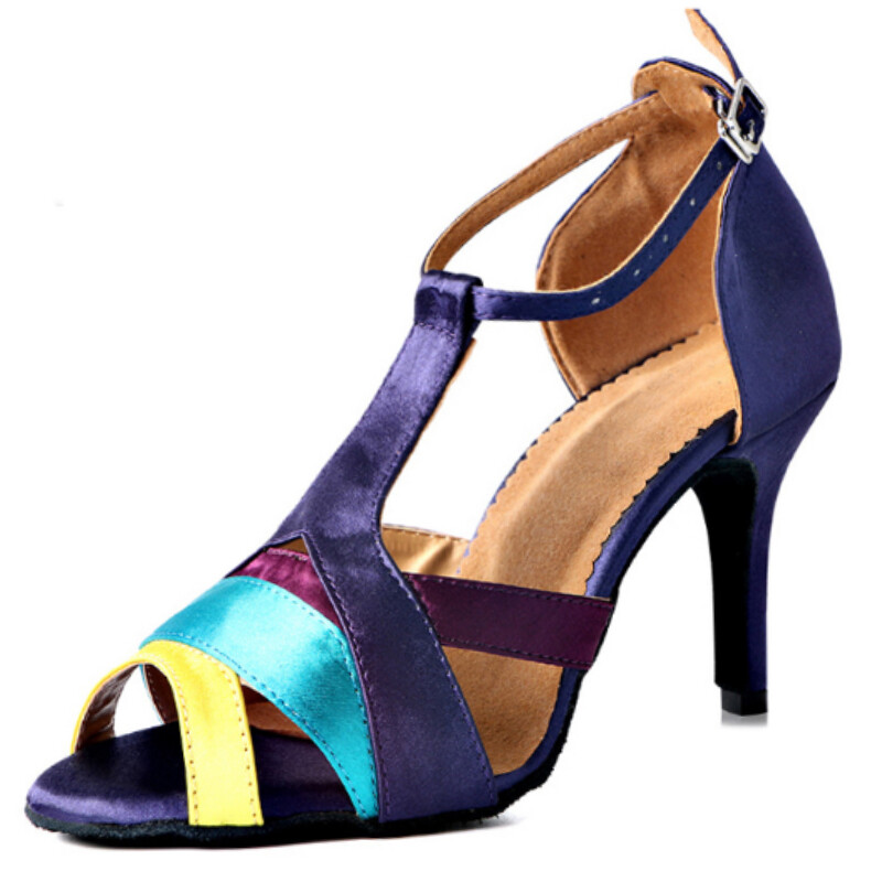 Pantofi de dans latino de vară pentru dama, salsa, tango, petrecere de bal, tocuri, negru, albastru, satin, sandale pentru fete, toc 10 cm