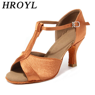HROYL Pantofi de dans latino Tango pentru femei Pantofi de dans din satin Pantofi de dans pentru fete Pantofi de bal pentru femei 5CM și 7CM Sandale de dans pentru antrenament
