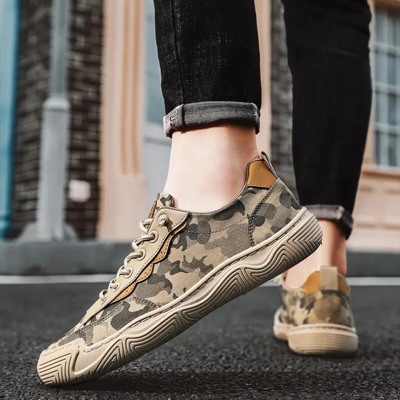 Moda primăvară toamnă pantofi de pânză bărbați pantofi ocazional cu șireturi plate, tendință de camuflaj, pantofi vulcanizați pentru bărbați de înaltă calitate