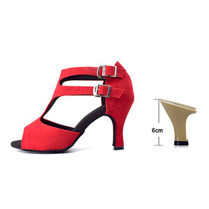 Ladingwu Κόκκινο/Κίτρινο Φανελένιο Λατινικό Παπούτσια χορού Tango Samba Salsa Γυναικεία Τακούνια 6cm/8,3cm Αρίθμηση Y-107