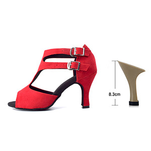 Ladingwu Κόκκινο/Κίτρινο Φανελένιο Λατινικό Παπούτσια χορού Tango Samba Salsa Γυναικεία Τακούνια 6cm/8,3cm Αρίθμηση Y-107