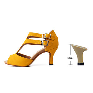 Ladingwu Κόκκινο/Κίτρινο Φανελένιο Λατινικό Παπούτσια χορού Tango Samba Salsa Γυναικεία Τακούνια 6cm/8,3cm Αρίθμηση Y-107
