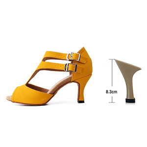 Ladingwu Κόκκινο/Κίτρινο Φανελένιο Λατινικό Παπούτσια χορού Tango Samba Salsa Γυναικεία Τακούνια 6cm/8,3cm Αρίθμηση Y-107
